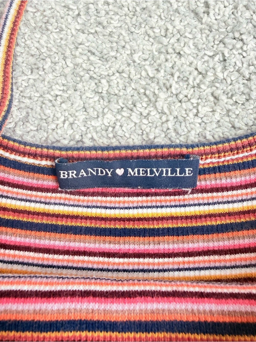 Brandy Melville Pink Multi-Stripe Ribbed Spaghetti Strap Tank Top